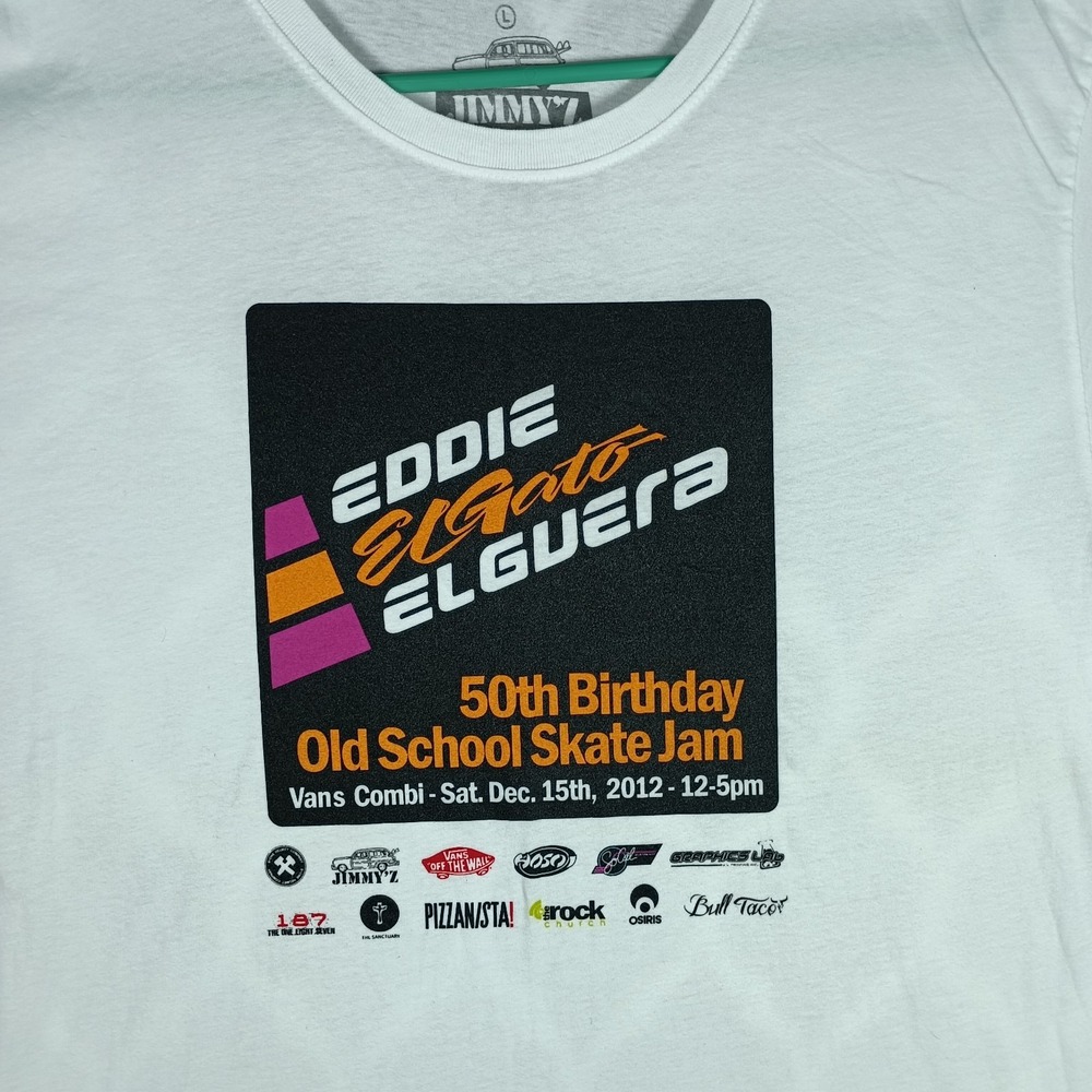 Jimmy Z Skate Jam Eddie El Gato Elguera 50th Birthday 2012 T Shirt Large White